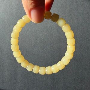 Natural yellow jade barrel shaped beaded bracelet 8.5mm handmade certified